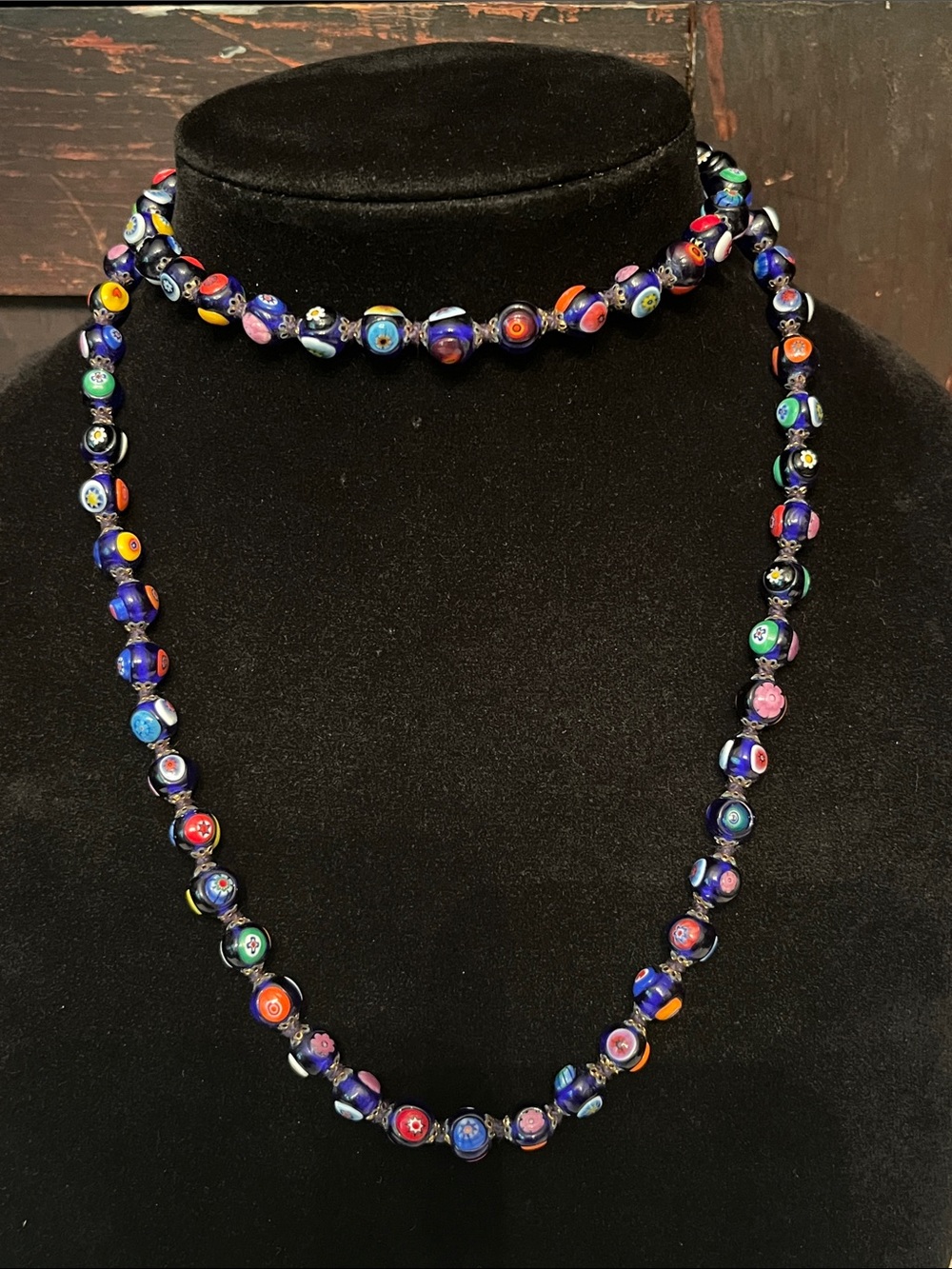 Murano Millefiori Glass Bright Multicolored Long Necklace Vintage